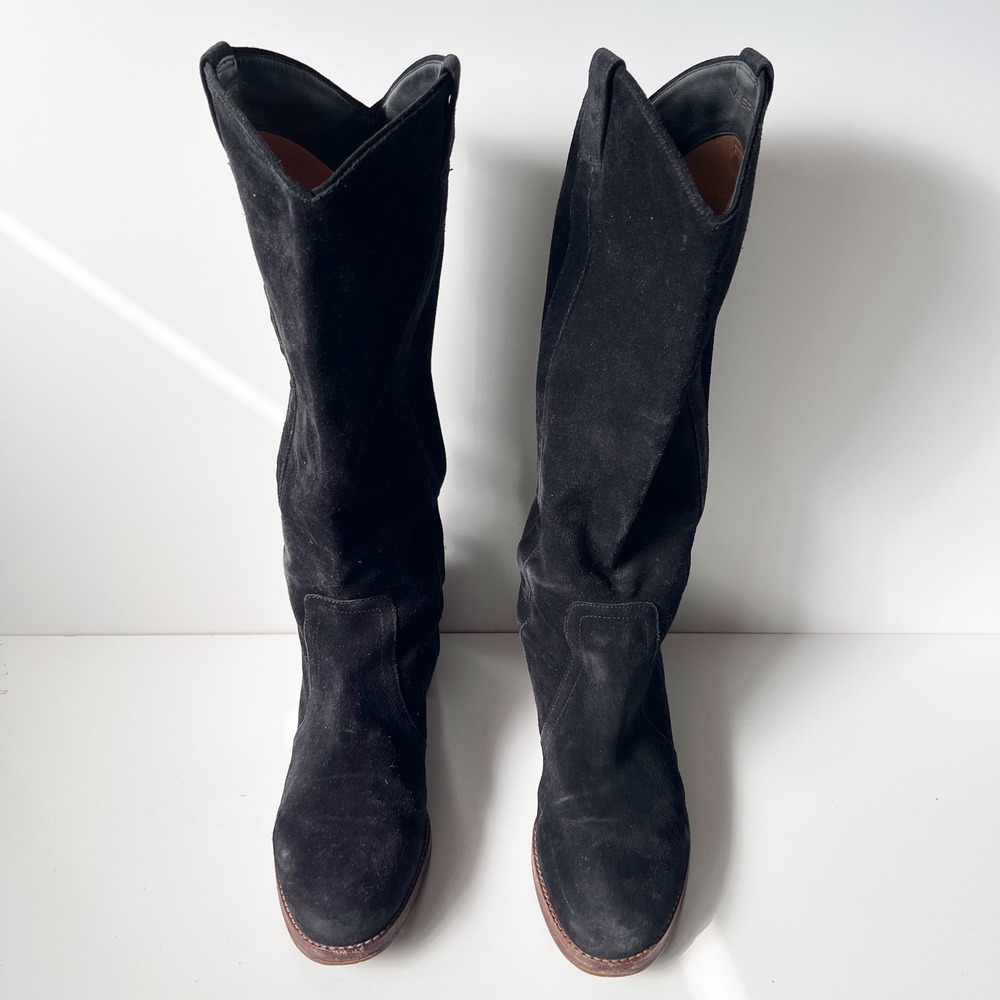 Via Spiga Knee High Boots 10.5 Black Suede Leather Riding Equestrian Tall Slouch
